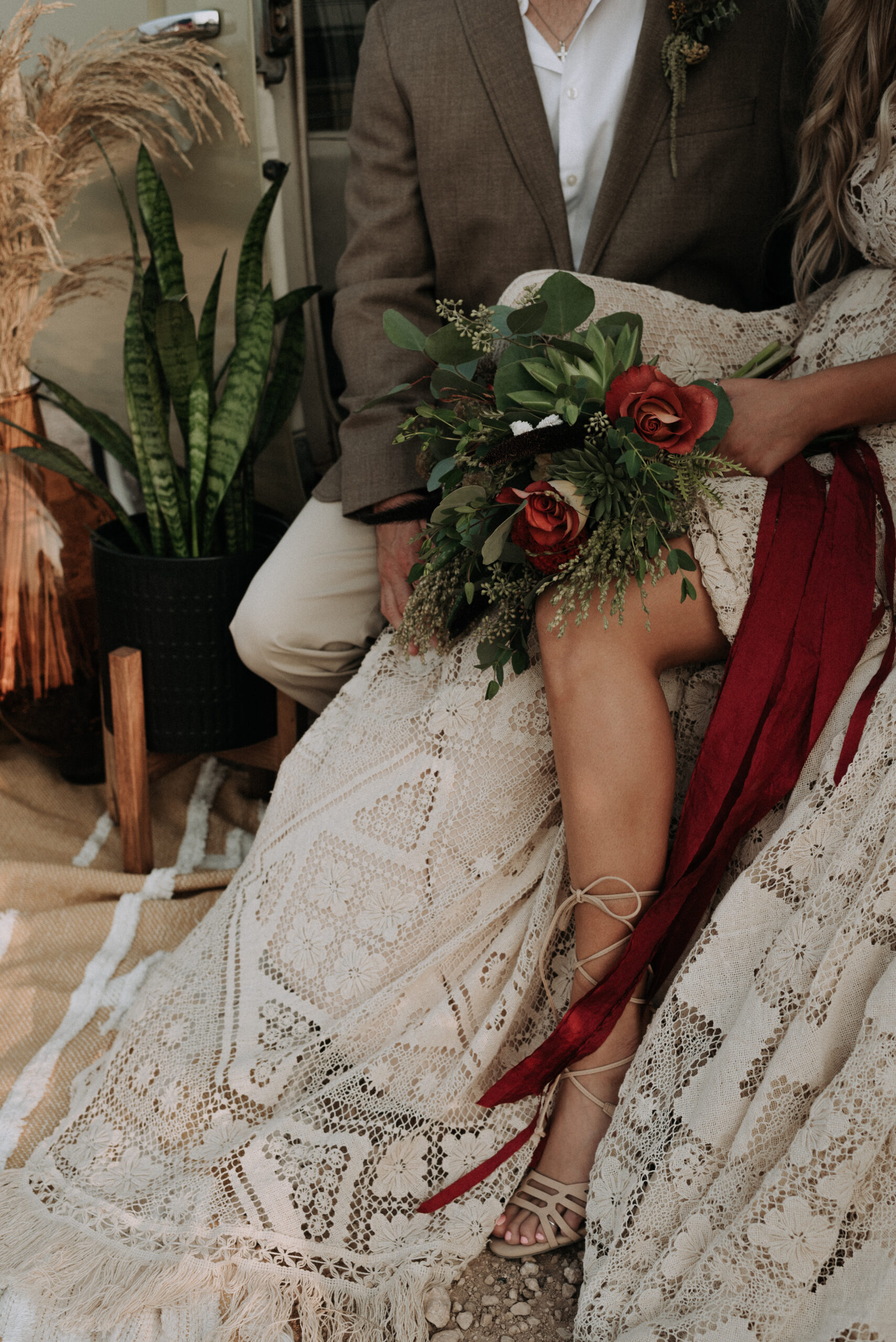 woman holding bouquet of flowers during elopement ceremony photos. texas elopement photographer